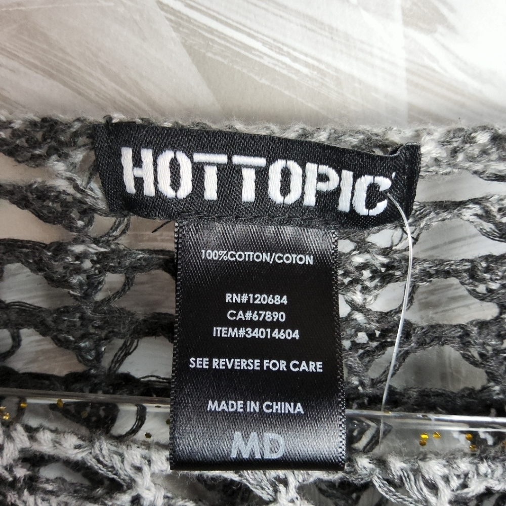 HOT TOPIC Black Gray Mesh Deconstructed Goth Punk Y2K Cropped Top Sz M Unisex - Picture 4 of 10